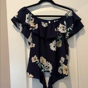 Xhilaration Navy Floral Ruffle Blouse
